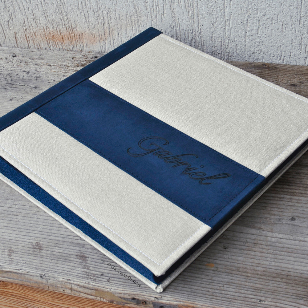 Customised Large Scrapbook Album 13,7 X 13,7 Square Beige and Blue Photo  Book 35 X 35 Cm 