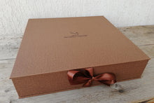 Load image into Gallery viewer, First Class Photo Album with Hot Stamped Lily - Square Brown Leather Scrapbook
