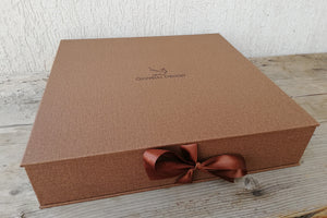 First Class Photo Album with Hot Stamped Lily - Square Brown Leather Scrapbook