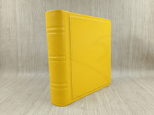 Load image into Gallery viewer, Spine of a Yellow Leather Bound Wedding Scrapbook By Giovelli Design
