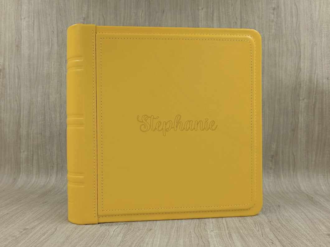 Custom Yellow Leather Photo Album with laser inscription by Giovelli Design