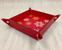 Load image into Gallery viewer, handcrafted italian red leather valet tray with christmas and winter charm by Giovelli Design
