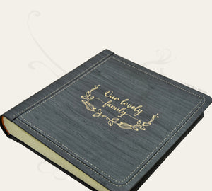 Album Fotografico di Famiglia con Ghirlanda Oro - Guestbook in Similpelle Effetto Legno con Personalizzazione Dorata