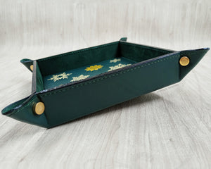 green leather pocket emptier with gold studs by Giovelli Design