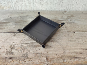 aerial view of a black leather tray by Giovelli Design