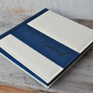 beautiful beige and blue non leather album by Giovelli Design