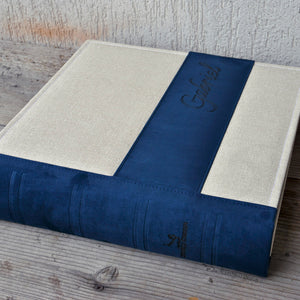 personalized scrapbook with a beautiful blue strip for the inscription by Giovelli Design