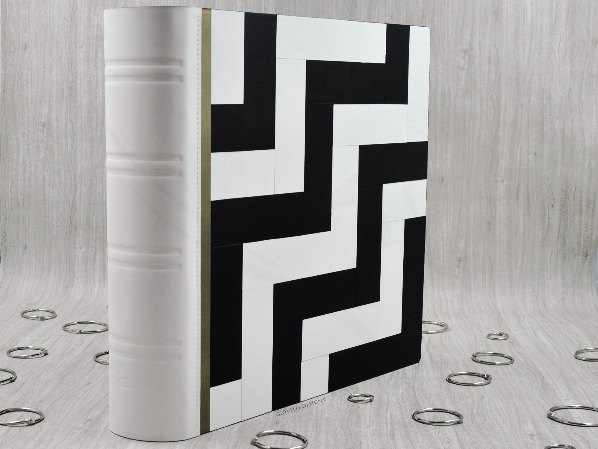 Stylish Wedding Leather Photo Album - Square Black White and Gold Scra – Giovelli  Design