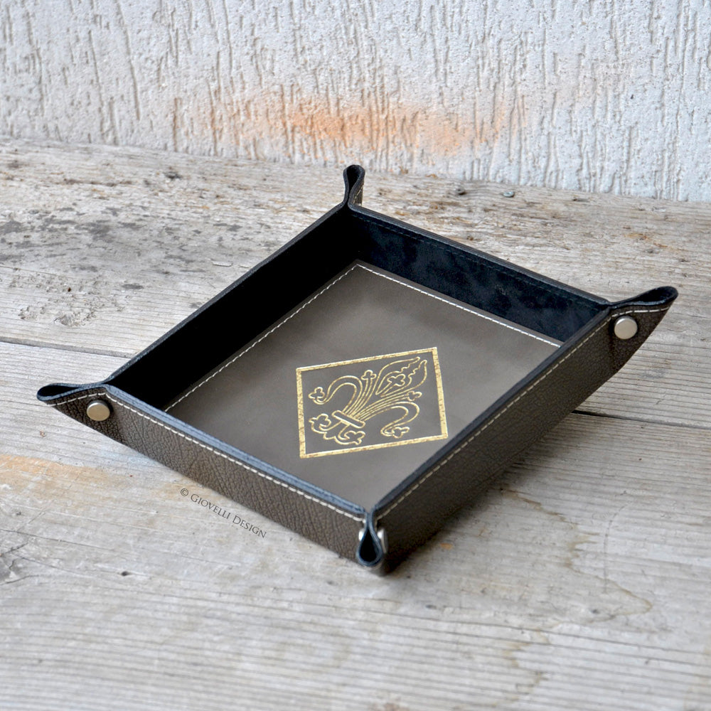 Charming Leather Valet Tray Square Gray Pocket Emptier by Giovelli Design