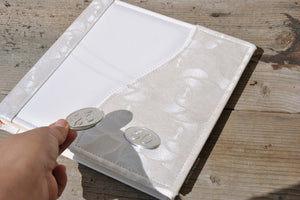 bilaminated silver plaque on traditional italian photo album by Giovelli Design