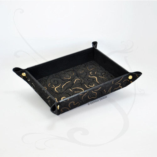 Classy Suede Leather Valet Tray Gray Rectangular Black and Gold Catchall by Giovelli Design