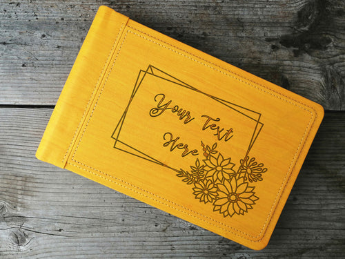 Custom Wedding Guestbook with a Geometrical Floral Frame Landscape Yellow Faux Leather Photo Album by Giovelli Design