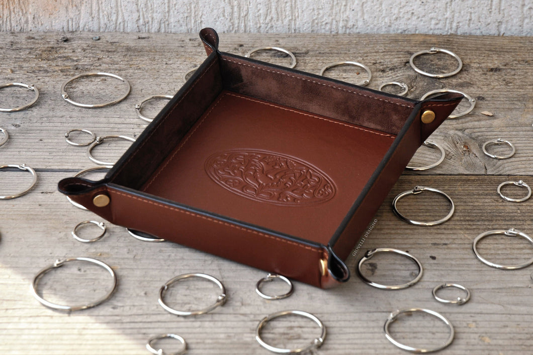 Elegant Leather Storage Tray Square Middle Brown Catchall by Giovelli Design