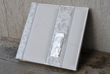 Load image into Gallery viewer, white first communion photo album with bilaminated silver plaque by Giovelli Design
