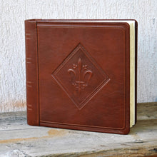 Load image into Gallery viewer, First Class Photo Album with Hot Stamped Lily Square Brown Leather Scrapbook by Giovelli Design
