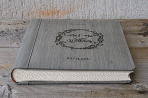 country gray non leather album with a unique floral wreath by Giovelli Design