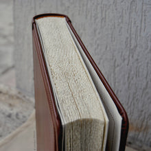 Carica l&#39;immagine nel visualizzatore di Gallery, white pages of a medium brown leather album
