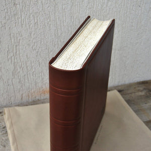 spine of brown italian leather wedding photo book by Gioveli Design