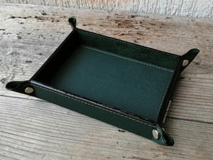 elegant green leather catchall tray