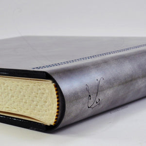 gray spine of a classy leather album by Giovelli Design