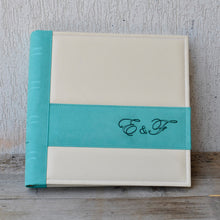 Load image into Gallery viewer, Personalized Engagement Scrapbook Album Square Aqua Green Wedding Photo Book by Giovelli Design
