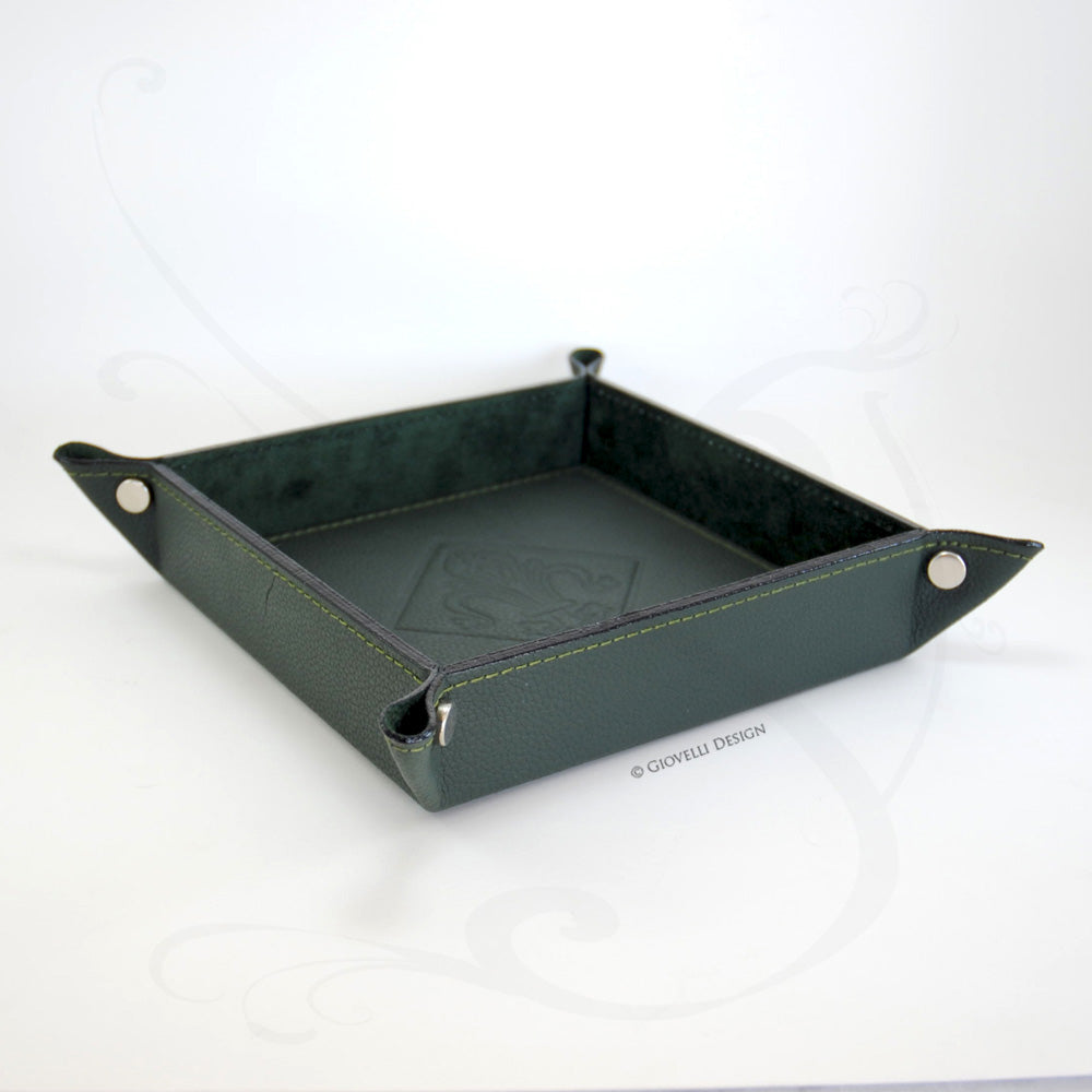 Personalized Leather Valet Tray Refined Green Pocket Emptier by Giovelli Design