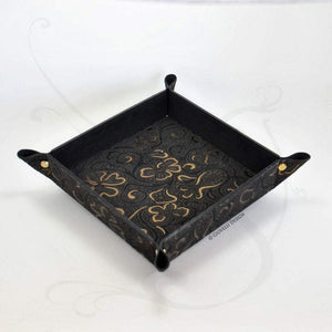 Stylish Suede Leather Valet Tray Square Gray Black and Gold Catchall by Giovelli Design