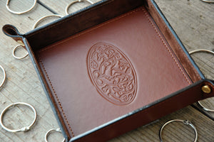 square brown leather catchall handmade in italy by Giovelli Design