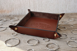 extra elegant brown leather valet tray with non openable gold metal studs by Giovelli Design