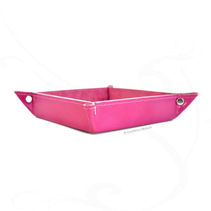 stylish finishes and seams of a hot pink leather catchall by Giovelli Design