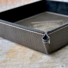 Load image into Gallery viewer, elegant seams and stylish finishes on a gray leather catchall
