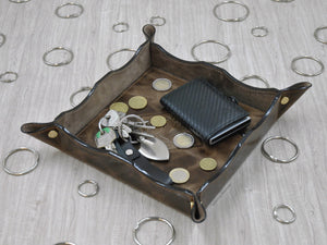 elegant brown leather coin tray by Giovelli Design